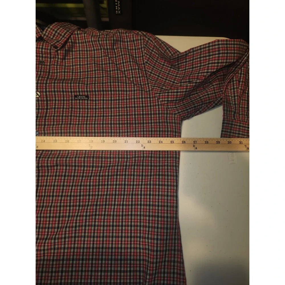 Chaps Ralph Lauren Mens XL Red Navy Blue Plaid Button Down Shirt Long Sleeve